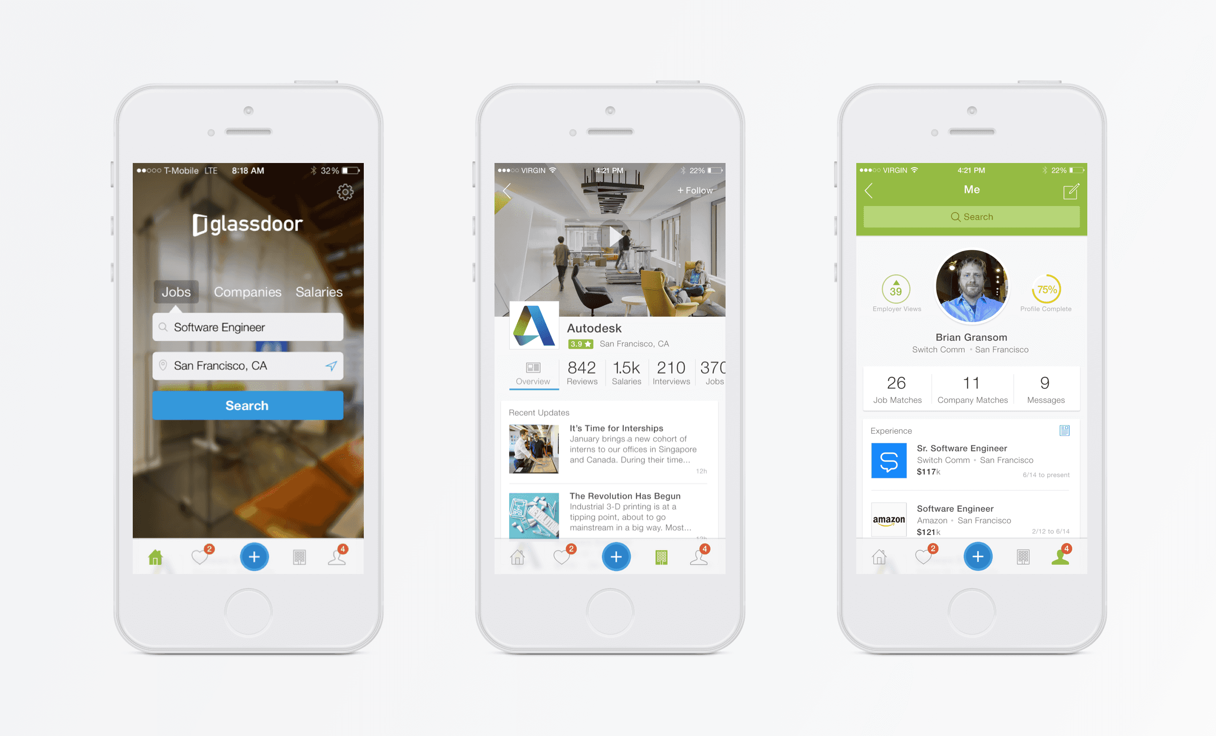 Glassdoor interface system and product examples