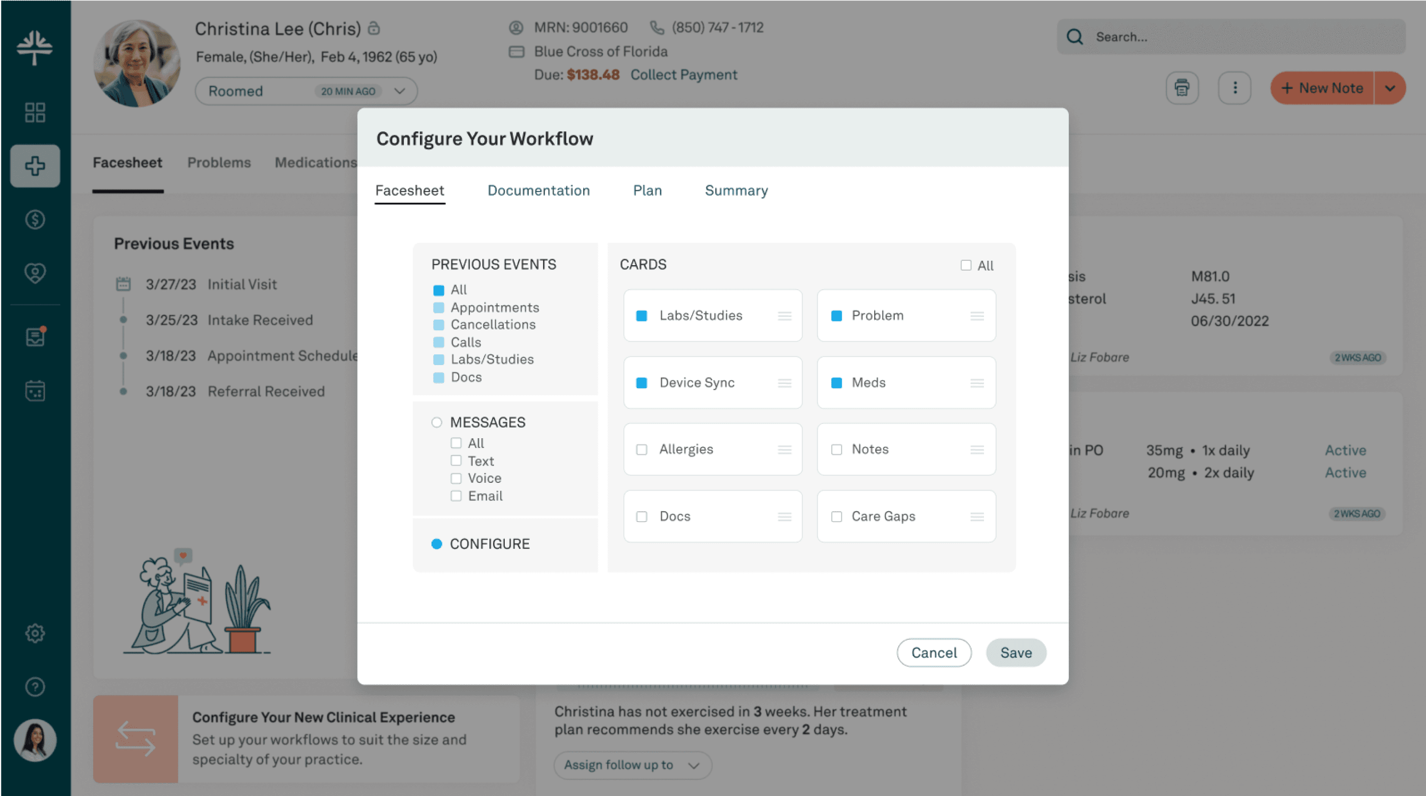 Tebra EHR review and patient context screen